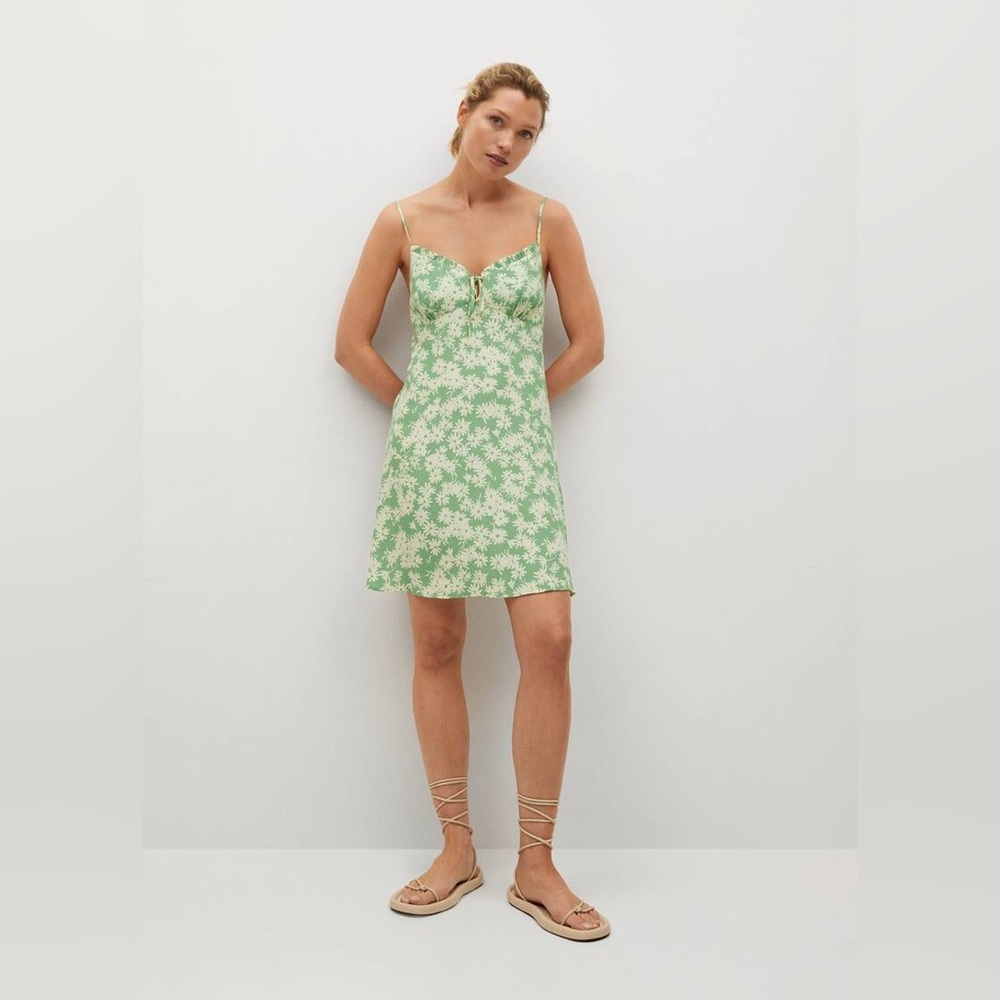Mango | Green Floral Flowy Dress | Size 6